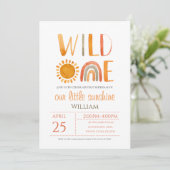 Invitation Aquarelle Wild One 1er anniversaire Rainbow et Sun (Debout devant)