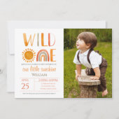Invitation Aquarelle Wild One 1er anniversaire Rainbow et Sun (Devant)