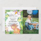 Invitation Aquarelle Wild One Dinosaur 1er Anniversaire Photo (Devant)