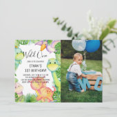 Invitation Aquarelle Wild One Dinosaur 1er Anniversaire Photo (Debout devant)