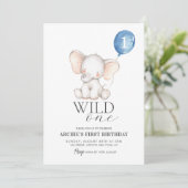 Invitation Aquarelle Wild One Elephant Garçons 1er anniversai (Debout devant)