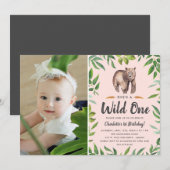 Invitation Aquarelle Wild One | Filles Photo Anniversaire | B (Devant / Derrière)