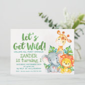 Invitation Aquarelle Wild Safari Animaux Anniversaire Invitat (Debout devant)