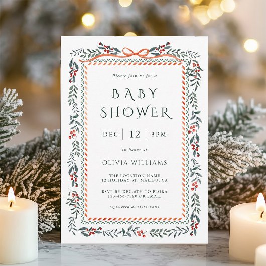 Invitation Aquarelle Winterberry Frame Baby shower