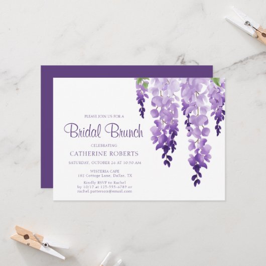 Invitation Aquarelle Wisteria | Brunch nuptial (Devant/Arrière en situation)