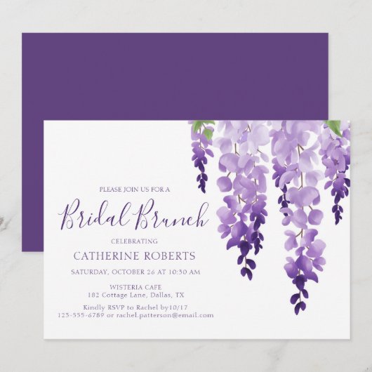 Invitation Aquarelle Wisteria | Brunch nuptial (Devant / Derrière)