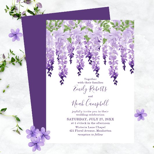 Invitation Aquarelle Wisteria Élégant Mariage Floral