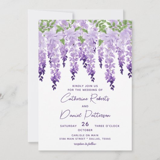 Invitation Aquarelle Wisteria Floral Élégant Script moderne (Devant)
