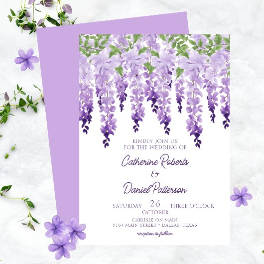 Invitation Aquarelle Wisteria Floral Élégant Script moderne