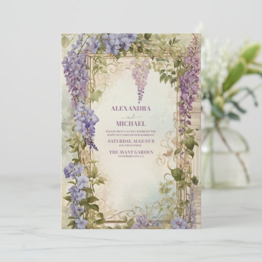 Invitation Aquarelle Wisteria Purple Lilac Mariage Floral (Debout devant)