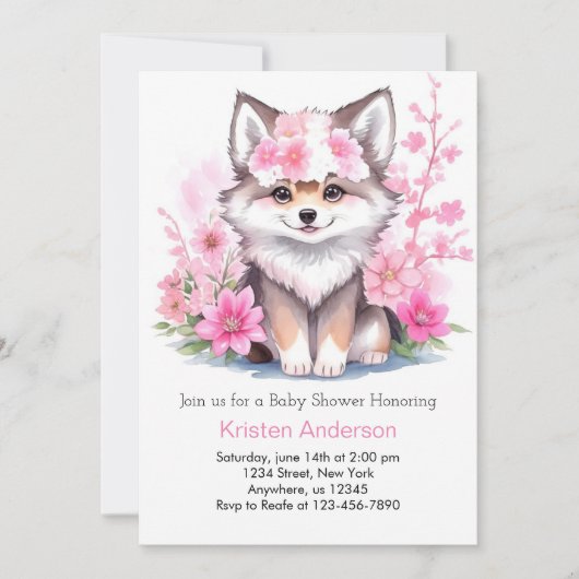 Invitation Aquarelle Wolf Cub Oasis Baby shower (Devant)