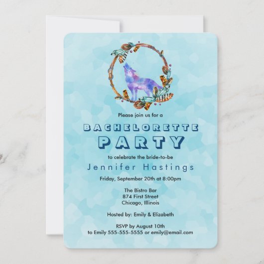 Invitation Aquarelle Wolf - Wild Boho Style Bachelorette (Devant)