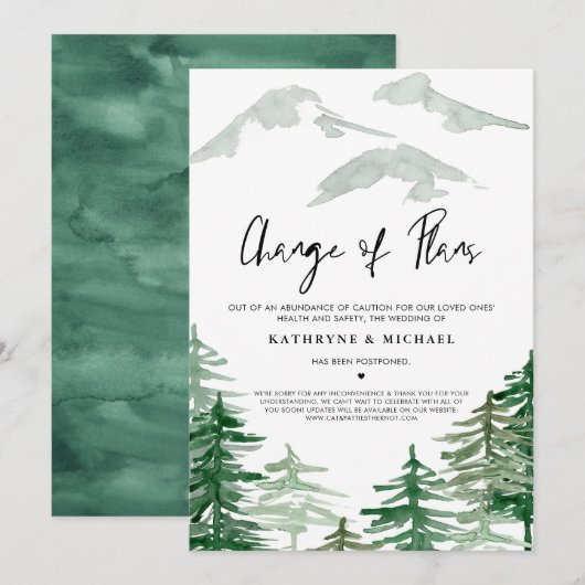 Invitation Aquarelle Woodland Changement de plans Report (Devant / Derrière)