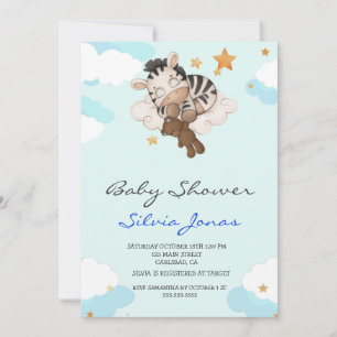 Invitation Aquarelle zèbre jungle animal baby shower Garçon