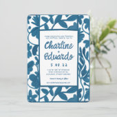 Invitation AquarelleBlue Floral écriture Mariage moderne (Debout devant)