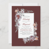 Invitation Aquarelles Bourgogne Vintage Floral Mariage (Devant)