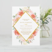 Invitation Aquarelles Corail, Pêche et Roses roses roses sur  (Debout devant)