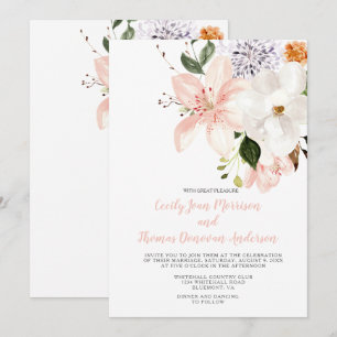 Invitation Aquarelles de lis, pivoines, magnolias