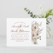 Invitation Aquarelles d'ivoire et de Bourgogne Mariage floral (Debout devant)