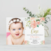 Invitation Aquarelles d'or de pêche fille 1er anniversaire (Debout devant)