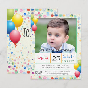 Invitation Aquarelles et ballons Photo Anniversaire