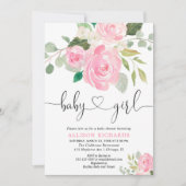 Invitation Aquarelles florales baby showers filles rose pâle (Devant)