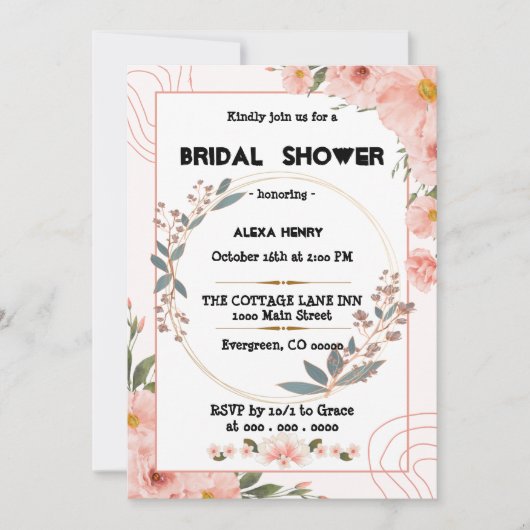 Invitation aquarelles florales boho, bébé fille (Devant)