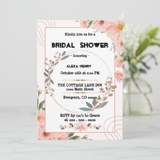 Invitation aquarelles florales boho, bébé fille (Debout devant)