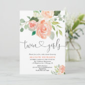 Invitation Aquarelles florales de baby shower jumeau de (Debout devant)