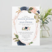Invitation Aquarelles florales modernes en or bleu marine mar (Debout devant)