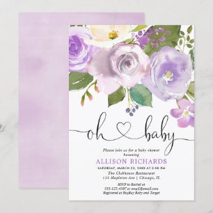 Invitation Aquarelles florales violet baby shower fille