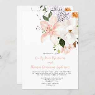 Invitation Aquarelles, pivoines, Magnolias