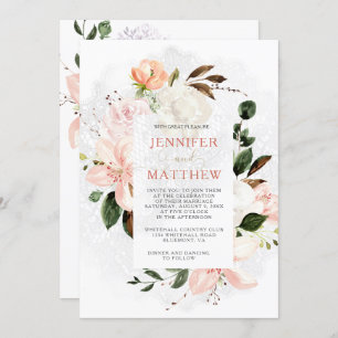 Invitation Aquarelles, Roses, pivoines, Magnolias