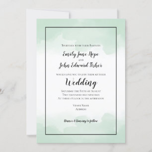 Invitation Aquarelles vertes de la Monnaie d'été Mariage fron