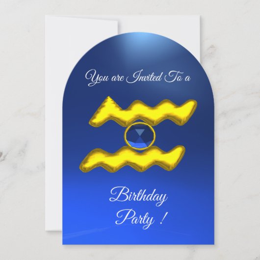 Invitation AQUARIUS Gold Aqua Blue Zodiac fête d'anniversaire (Devant)