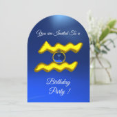 Invitation AQUARIUS Gold Aqua Blue Zodiac fête d'anniversaire (Debout devant)