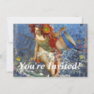 Invitation Aquarius Mermaid Bleu gothique