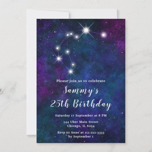 Invitation Aquarius Zodiac Constellation fête d'anniversaire (Devant)