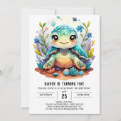 Invitation Aquatic Digital Whimsy Turtle Boy Anniversaire (Devant)