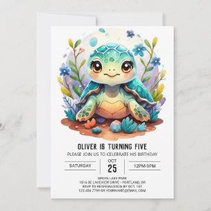 Invitation Aquatic Digital Whimsy Turtle Boy Anniversaire