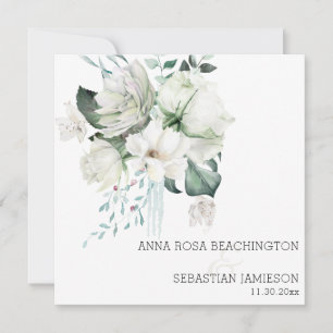 Invitation *~* AR15 - Bouquets floraux blancs QR RSVP Mariage