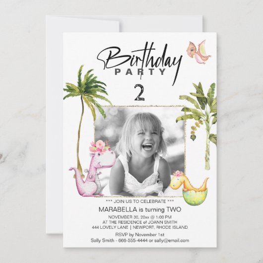 Invitation *~* AR21 Dragon Dinosaur 2 DEUX Photo Anniversaire (Devant)