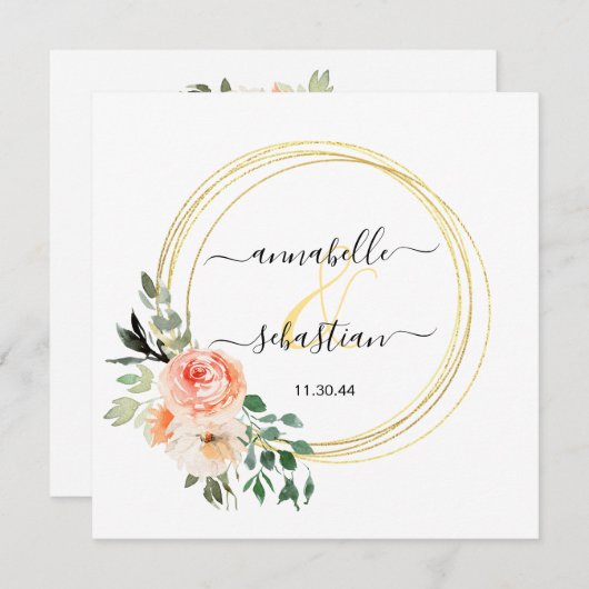 Invitation *~* AR21 QR RSVP Gold Cicles Fleurs MARIAGE I Inv. (Devant / Derrière)