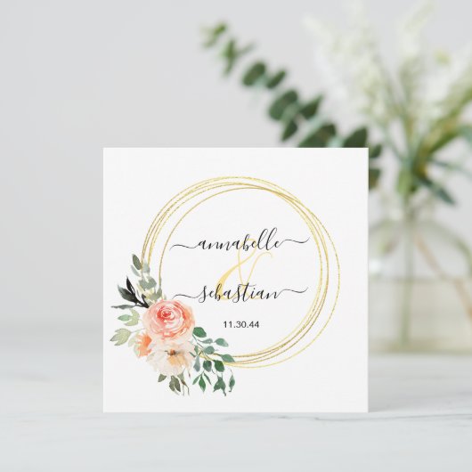 Invitation *~* AR21 QR RSVP Gold Cicles Fleurs MARIAGE I Inv. (Debout devant)