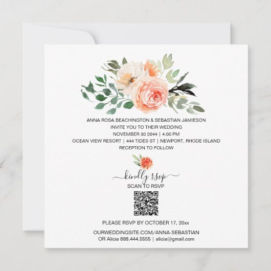 Invitation *~* AR21 QR RSVP Gold Cicles Fleurs MARIAGE I Inv. (Dos)