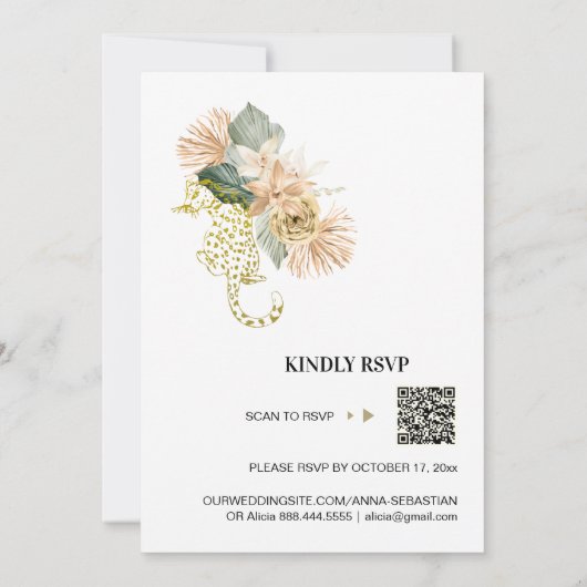 Invitation *~* AR21 QR RSVP Jungle Tropical Leopard MARIAGE I (Dos)