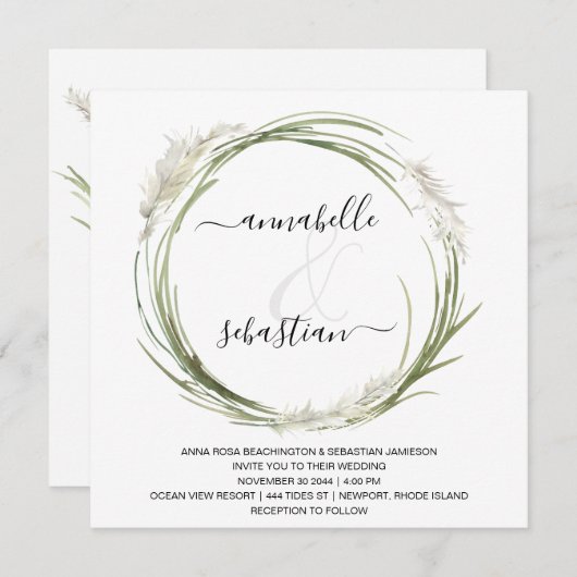 Invitation *~* AR21 QR RSVP Pampas MARIAGE de couronne (Devant / Derrière)