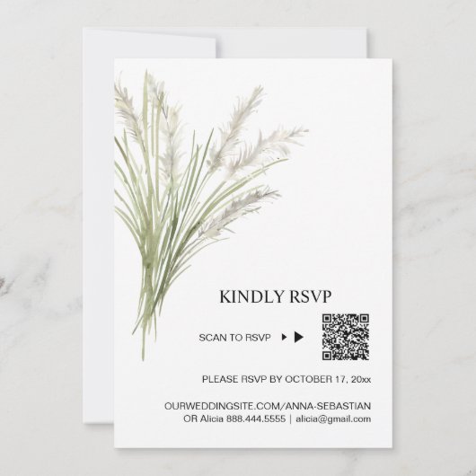 Invitation *~* AR21 QR RSVP Pampas Plante MARIAGE en herbe (Dos)