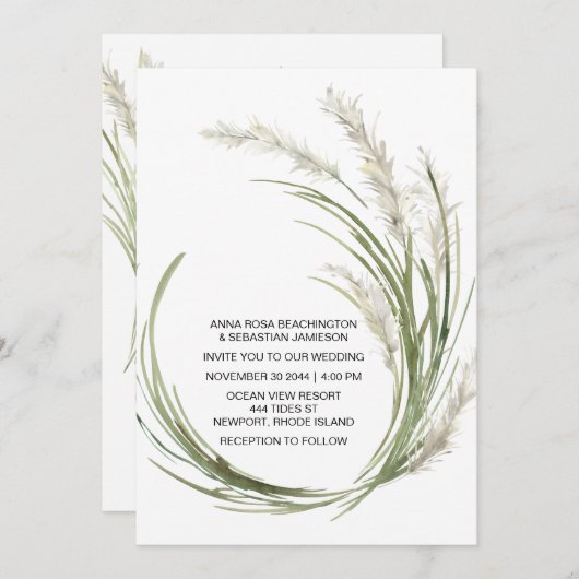Invitation *~* AR21 QR RSVP Pampas Plante MARIAGE en herbe (Devant / Derrière)