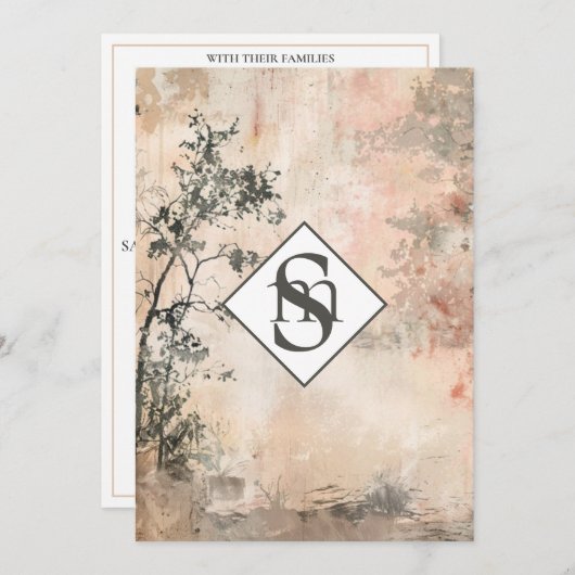 Invitation * AR26 Monogramme de la forêt coupée QR RSVP Maria (Devant / Derrière)